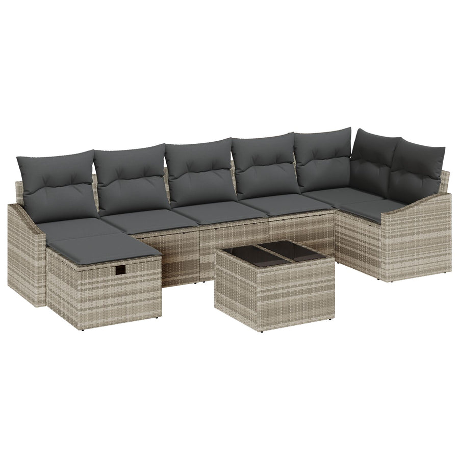 8 Delige Tuin Sofa Set Met Kussens Licht Grijs Poly Rattan Wit