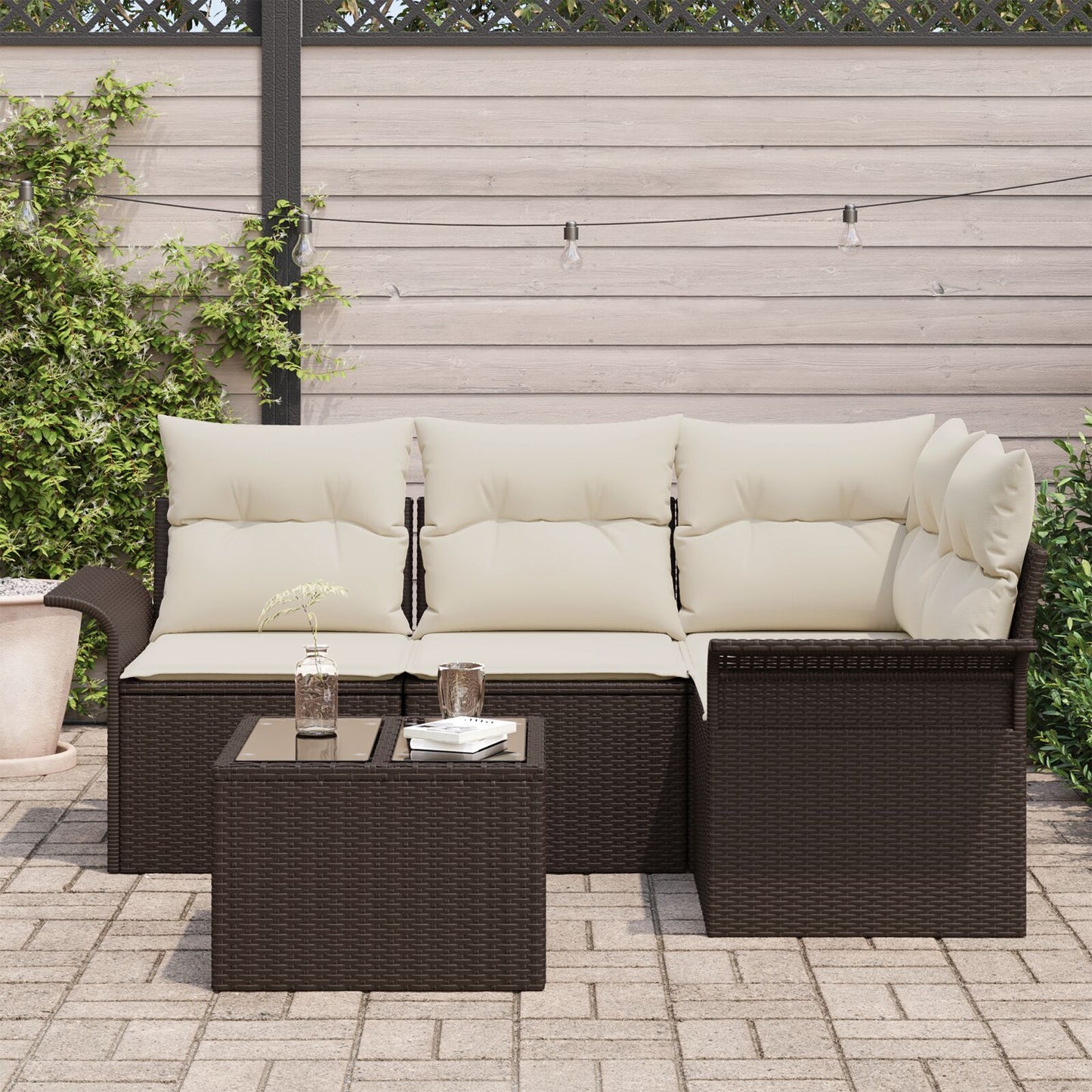 4-Delige Tuin Sofa Set Met Kussens Grijs Poly Rattan