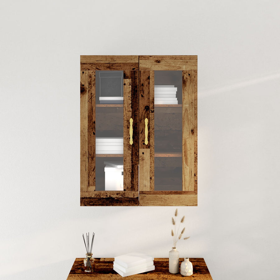 Wandkast Met Glazen Deuren Oud Hout 69,5X34X90 Cm
