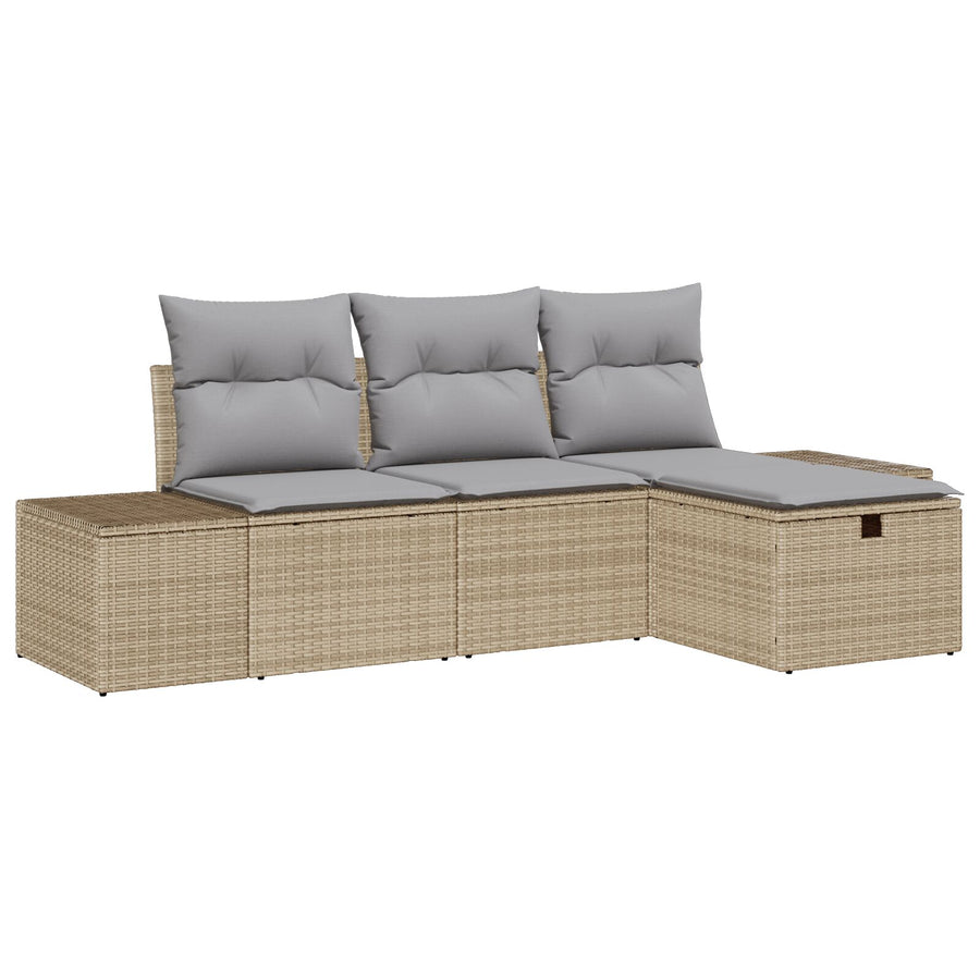 4-Delige Tuin Sofa Set Met Kussens Beige Poly Rattan
