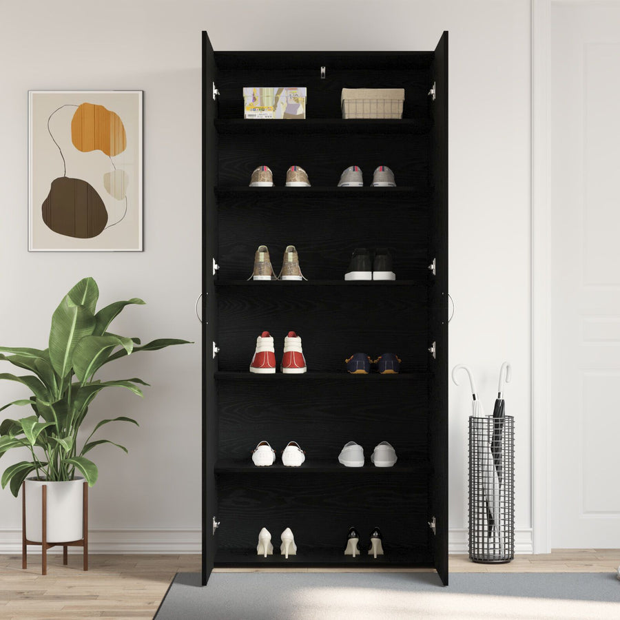 Schoenenkast Zwart Eiken Kunstmatig Hout Schoenenrek Rechthoekig