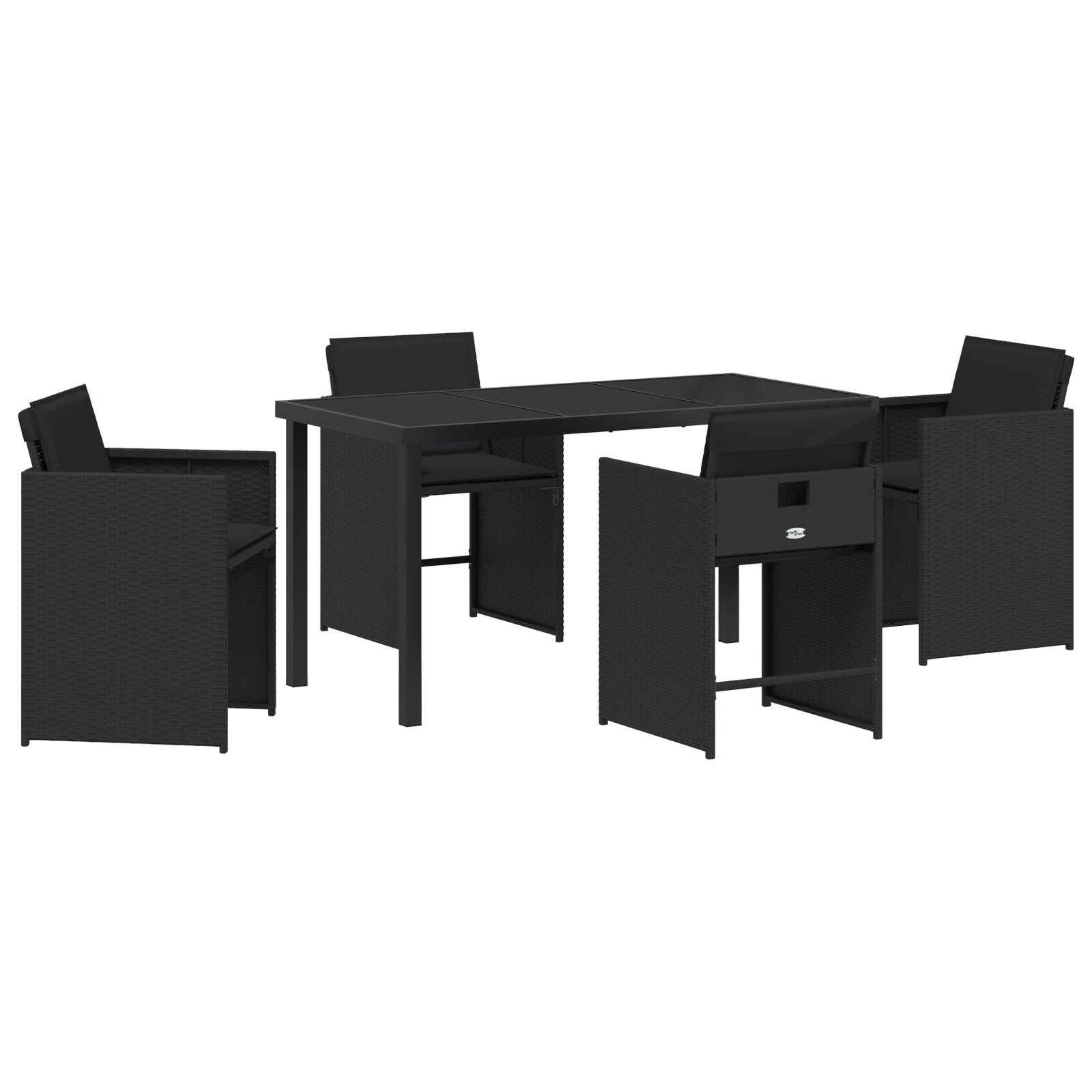 5 Delige Tuin Eetset Met Kussens Zwart Poly Rattan