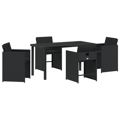 5 Delige Tuin Eetset Met Kussens Zwart Poly Rattan