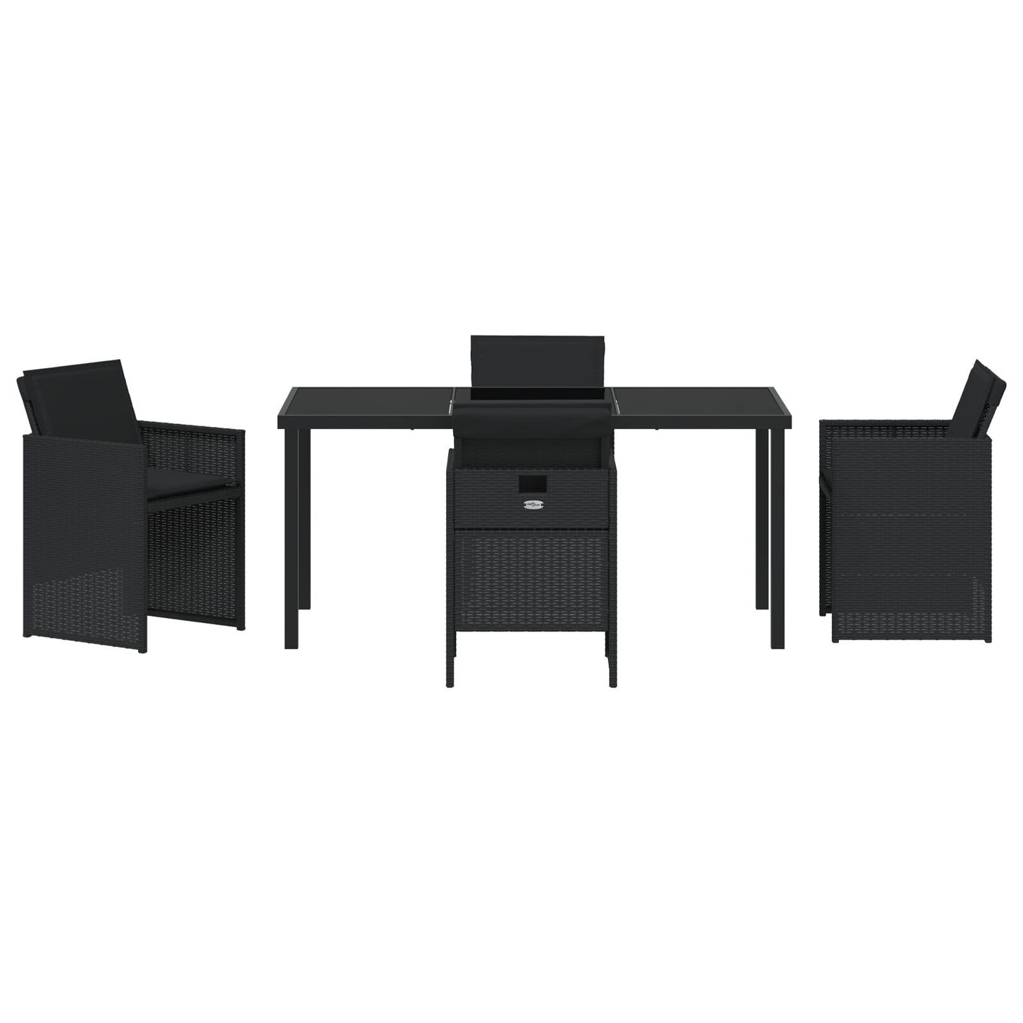 5-Delige Tuin Eettafel Set Met Kussens Zwart Poly Rattan