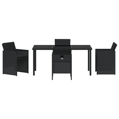 5-Delige Tuin Eettafel Set Met Kussens Zwart Poly Rattan