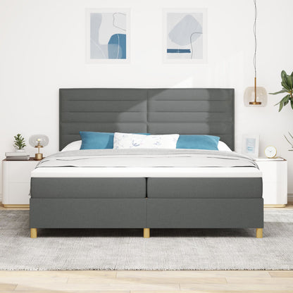 Boxspring Bed Met Matras Donkergrijs 200X200 Cm Stof Blauw