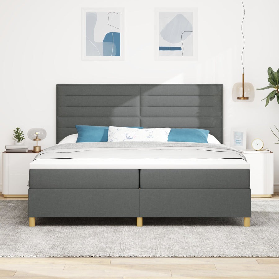 Boxspring Bed Met Matras Donkergrijs 200X200 Cm Stof Blauw