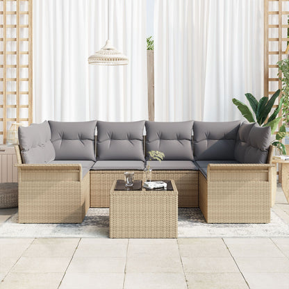 7-Delige Tuin Sofa Set Met Kussens Beige Poly Rattan