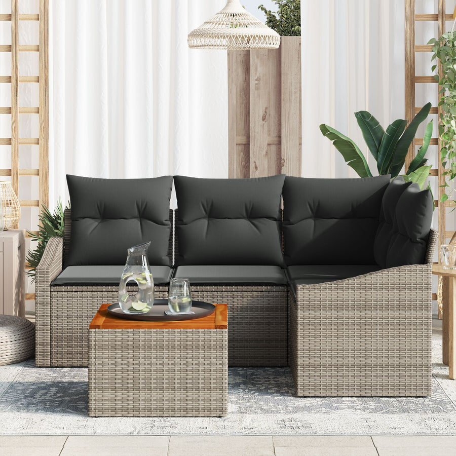 5-Delige Tuin Bank Set Met Kussens Grijs Poly Rattan Acacia