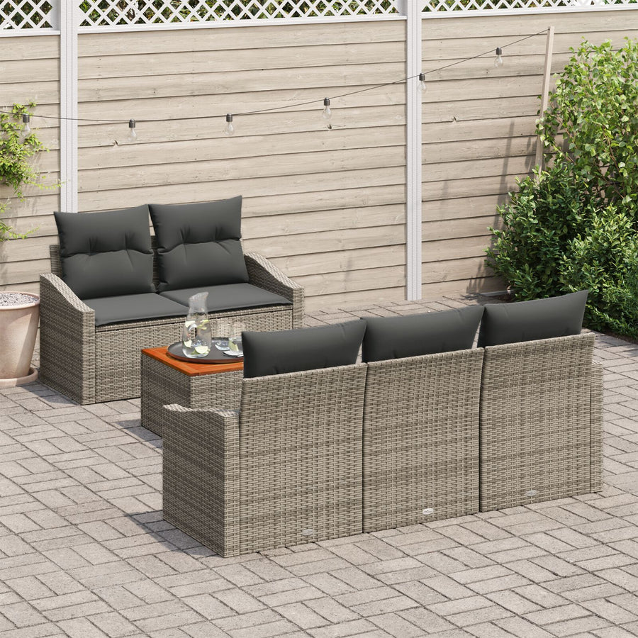 6-Delige Tuin Sofa Set Met Kussens Grijs Poly Rattan Acacia