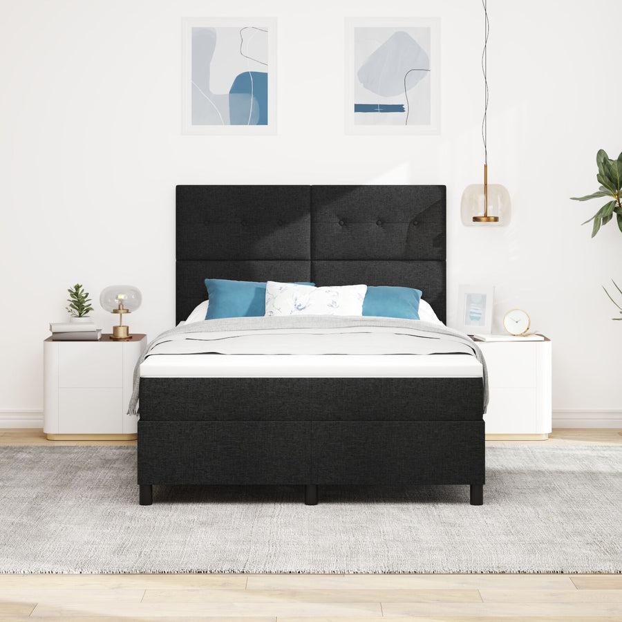 Box Spring Bed Met Matras Stof Zwart 140 x 200 cm Met knopen