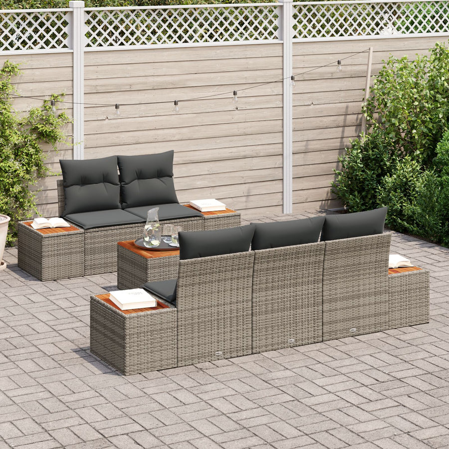 6-Delige Tuin Sofa Set Met Kussens Grijs Poly Rattan Acacia