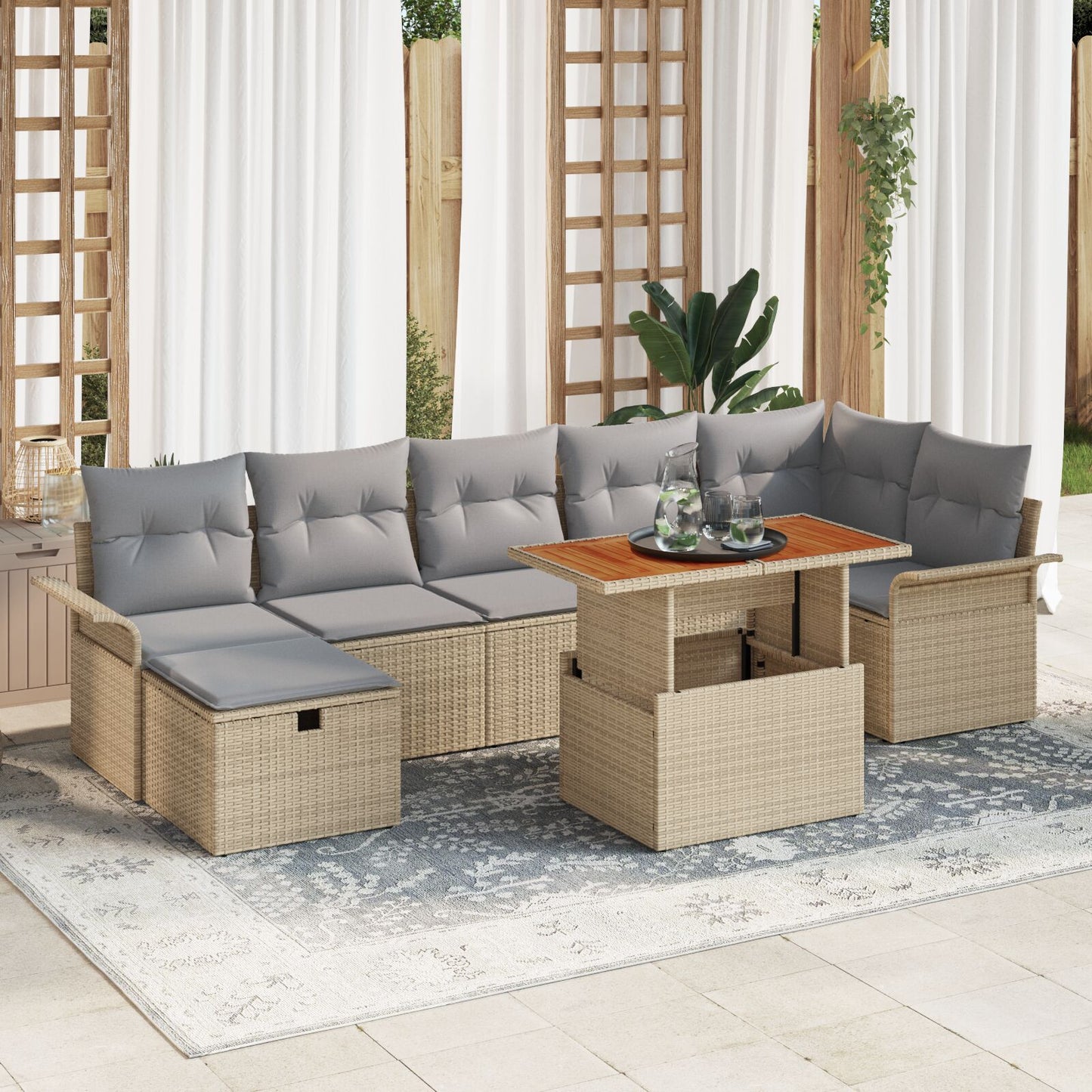 8-Delige Tuin Sofa Set Met Kussens Beige Poly Rattan