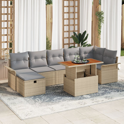 8-Delige Tuin Sofa Set Met Kussens Beige Poly Rattan