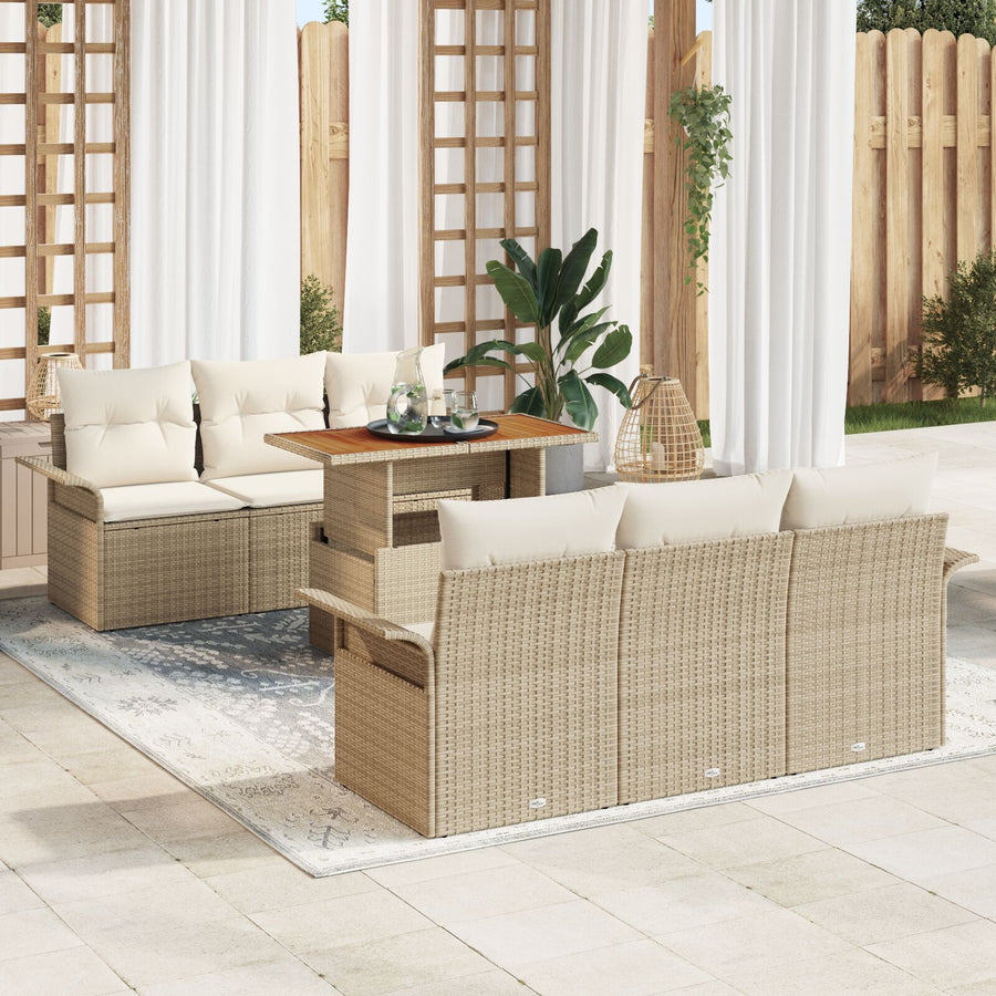 7 Delige Tuin Sofa Set Met Kussens Beige Poly Riet Acacia