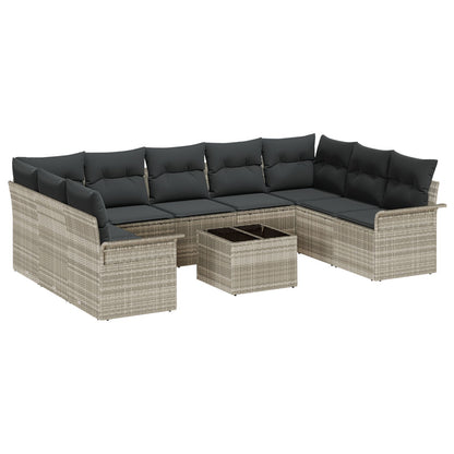 10-Delige Tuin Sofa Set Met Kussens Grijs Poly Rattan Lichtgrijs met tafel