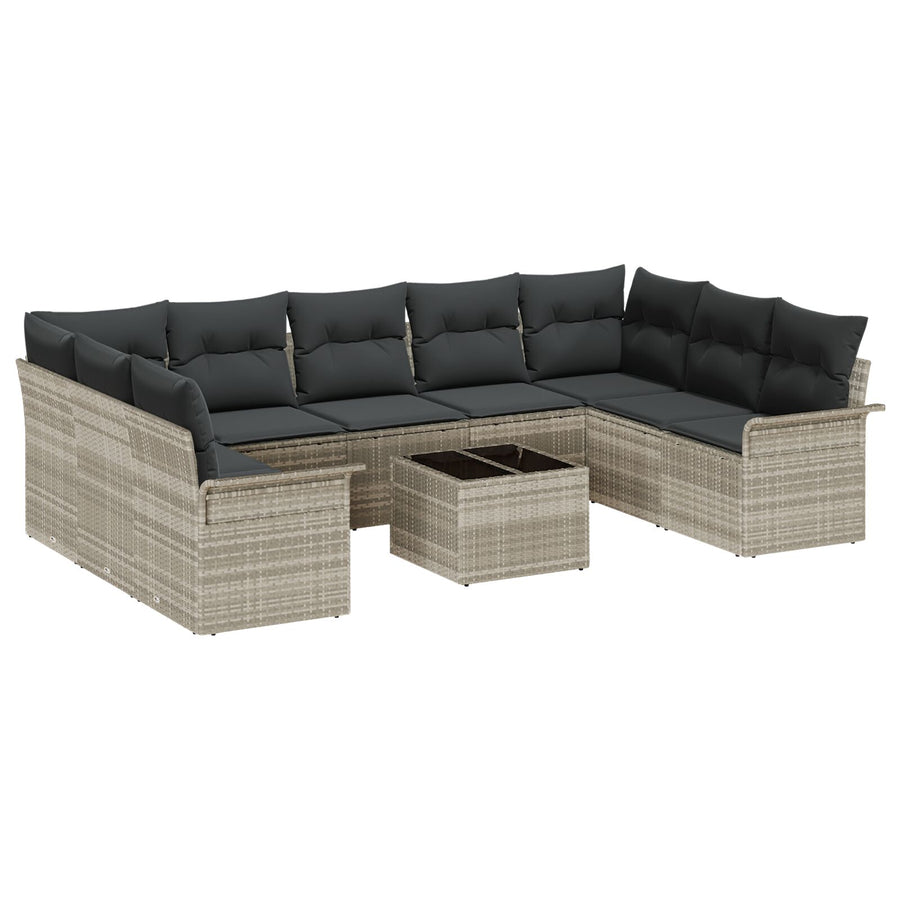 10-Delige Tuin Sofa Set Met Kussens Grijs Poly Rattan Lichtgrijs met tafel