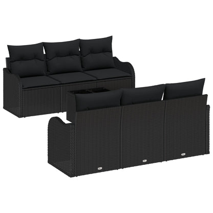 7-Delige Tuin Sofa Set Met Kussens Zwart Poly Rattan