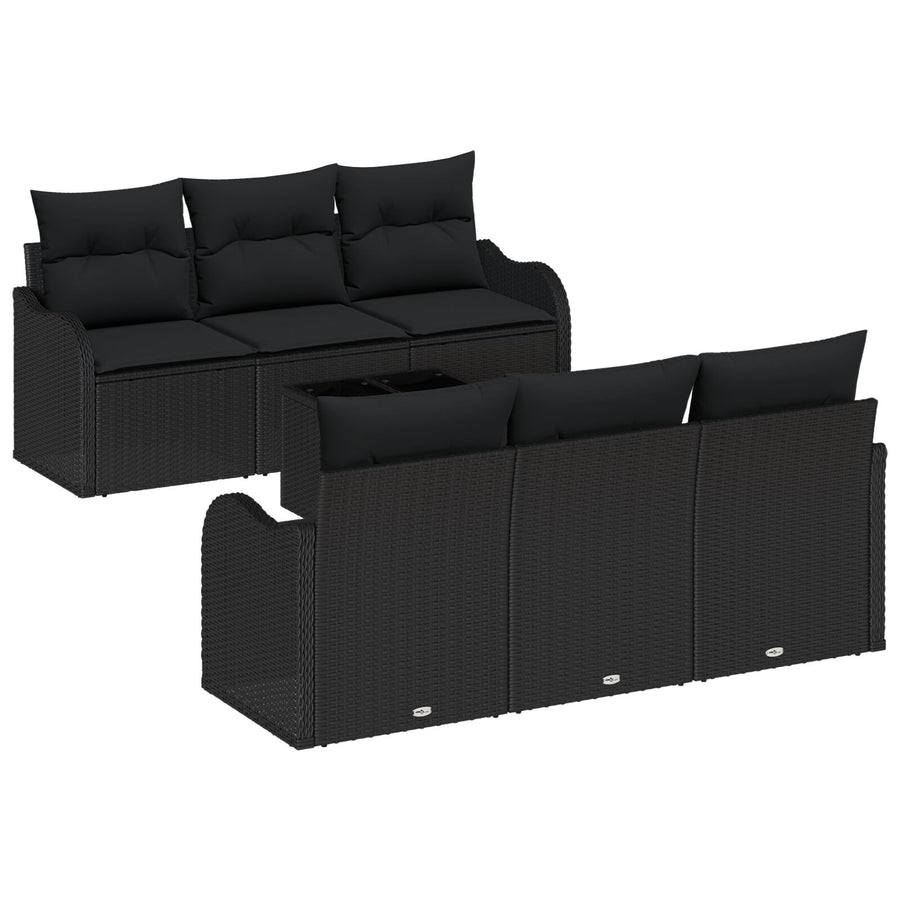 7-Delige Tuin Sofa Set Met Kussens Zwart Poly Rattan