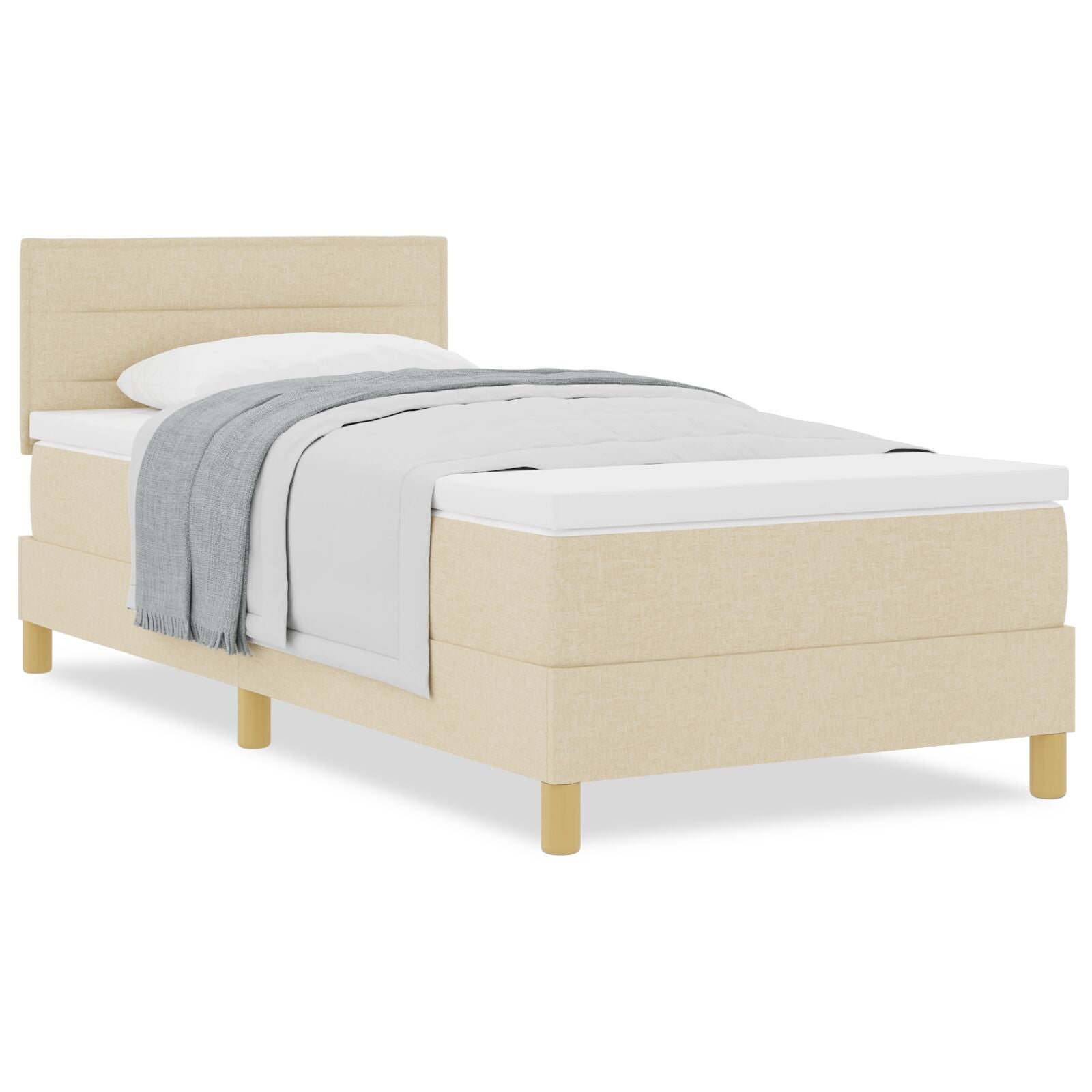 Boxspring Bed Met Matras Stof Crème 90 x 190 cm Lijnen ontwerp