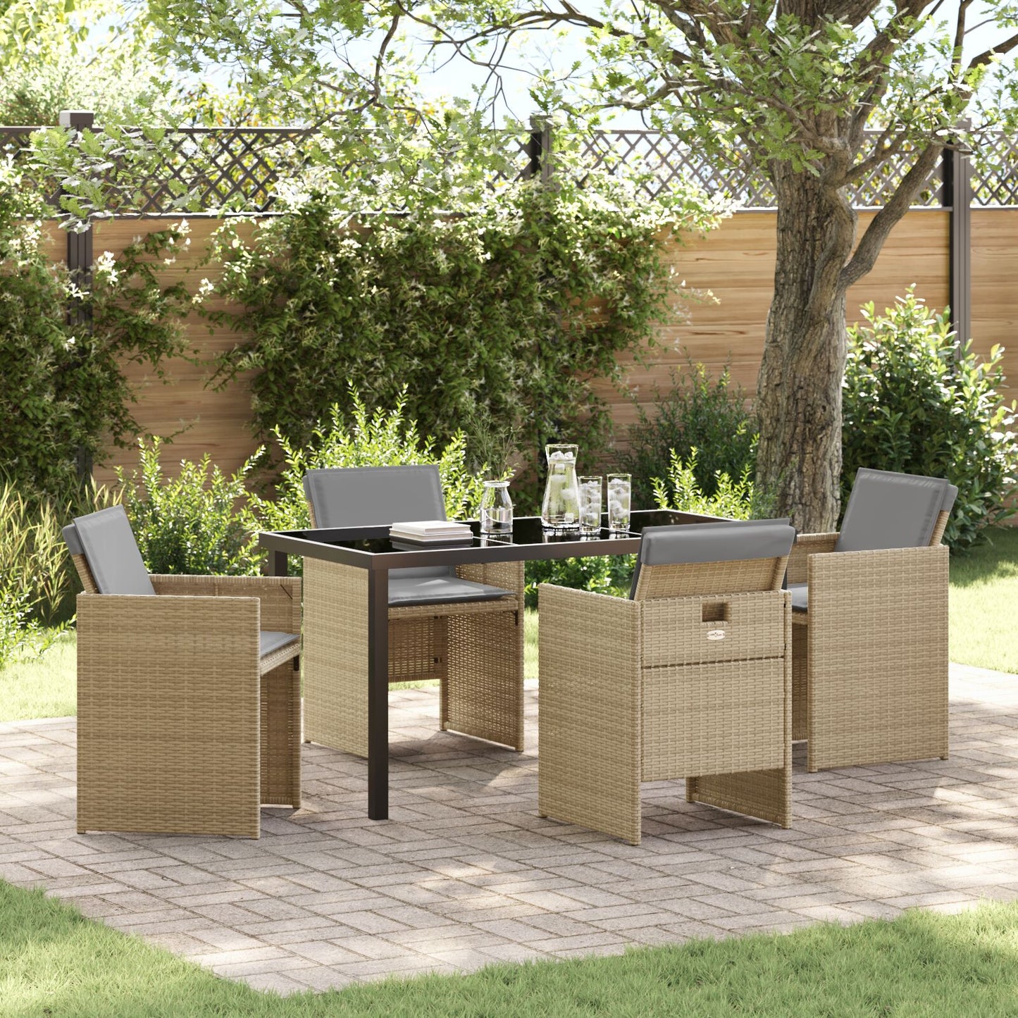 5-Delige Tuindinerset Met Kussens Beige Poly Rattan