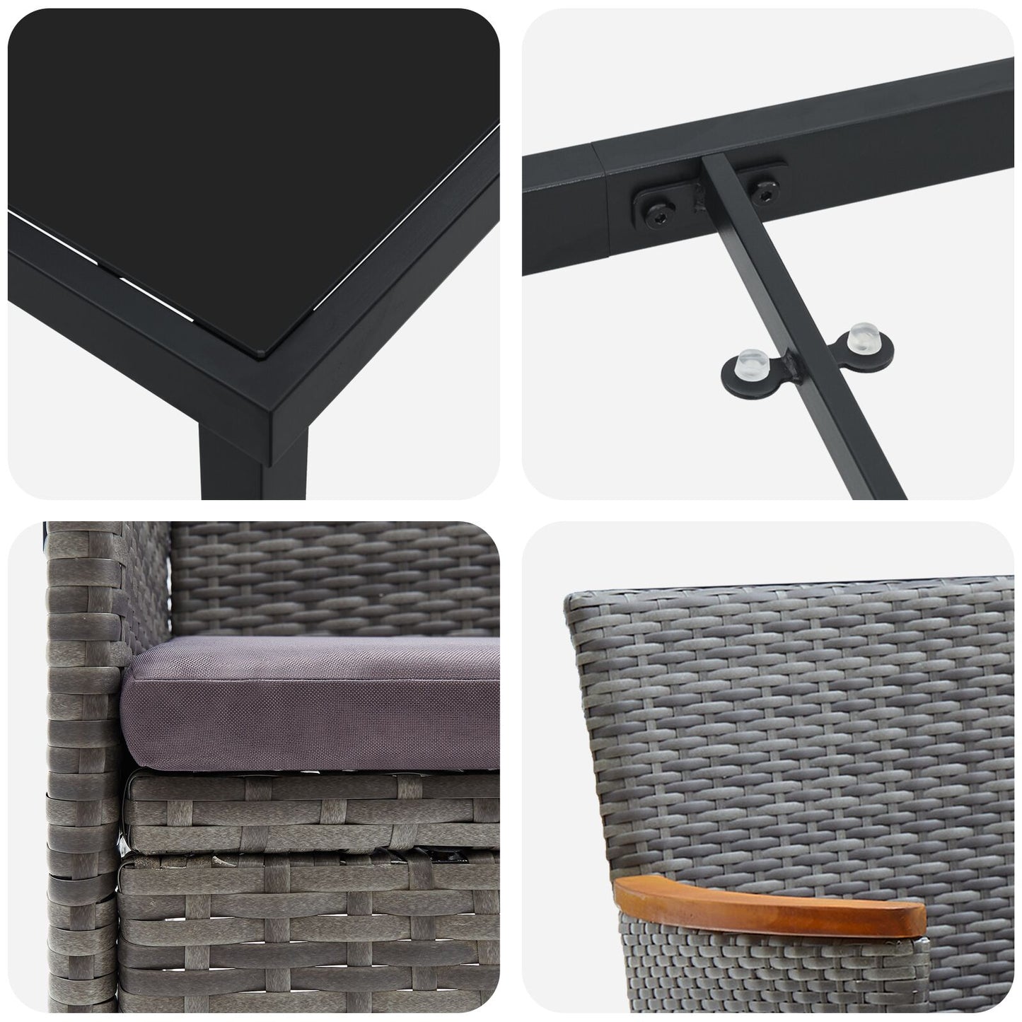 5-Delige Tuin Eetset - Grijs Poly Rattan