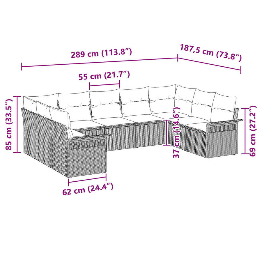 9-Delige Tuin Sofa Set Met Kussens Poly Rattan Bruin en crème zonder tafel