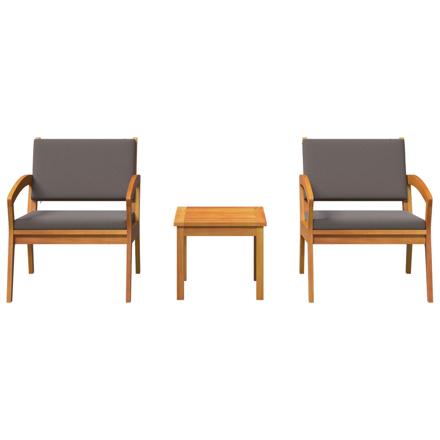 3-Delige Bistro Set Met Kussens, Gemaakt Van Massief Acaciahout Donkergrijs 2x stoel + tafel