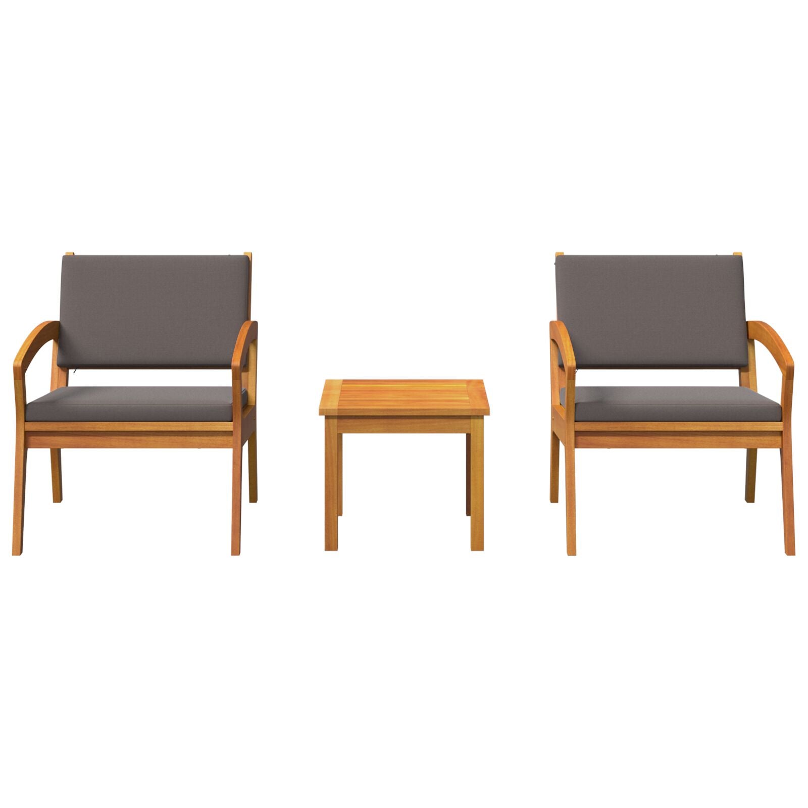 3-Delige Bistro Set Met Kussens, Gemaakt Van Massief Acaciahout Donkergrijs 2x stoel + tafel