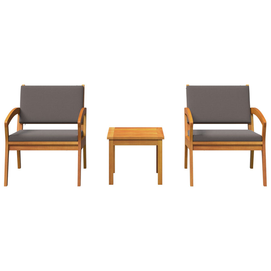 3-Delige Bistro Set Met Kussens, Gemaakt Van Massief Acaciahout Donkergrijs 2x stoel + tafel