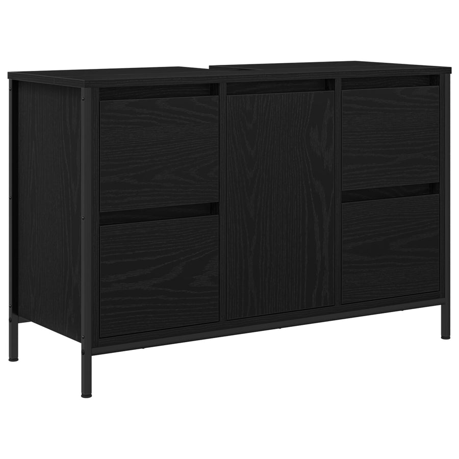 3-Delige Badkamermeubelset - Geëngineerd Hout Zwart eiken Wastafel kast + 2 badkamer kasten