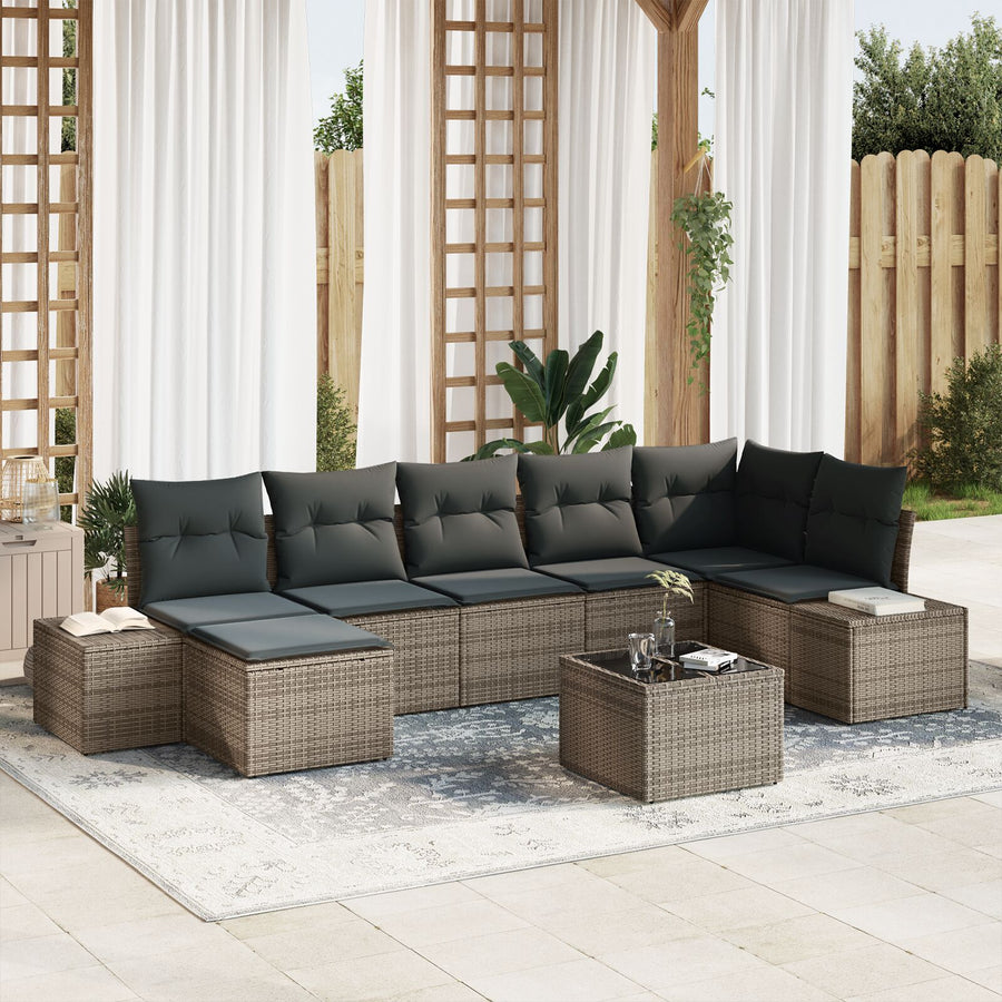 7-Delige Tuinbankset Met Kussens Zwarte Poly Rattan
