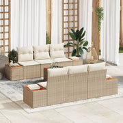Tuinset poly rattan acaciahout 7-delig beige