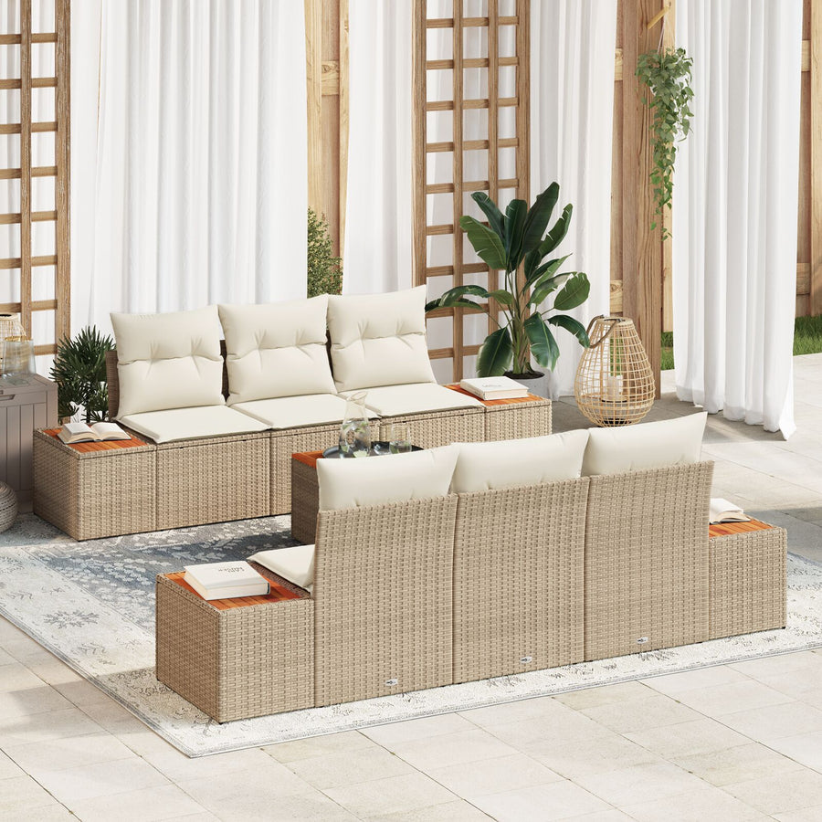 7-Delige Tuin Sofa Set Met Kussens Beige Poly Rattan Acacia