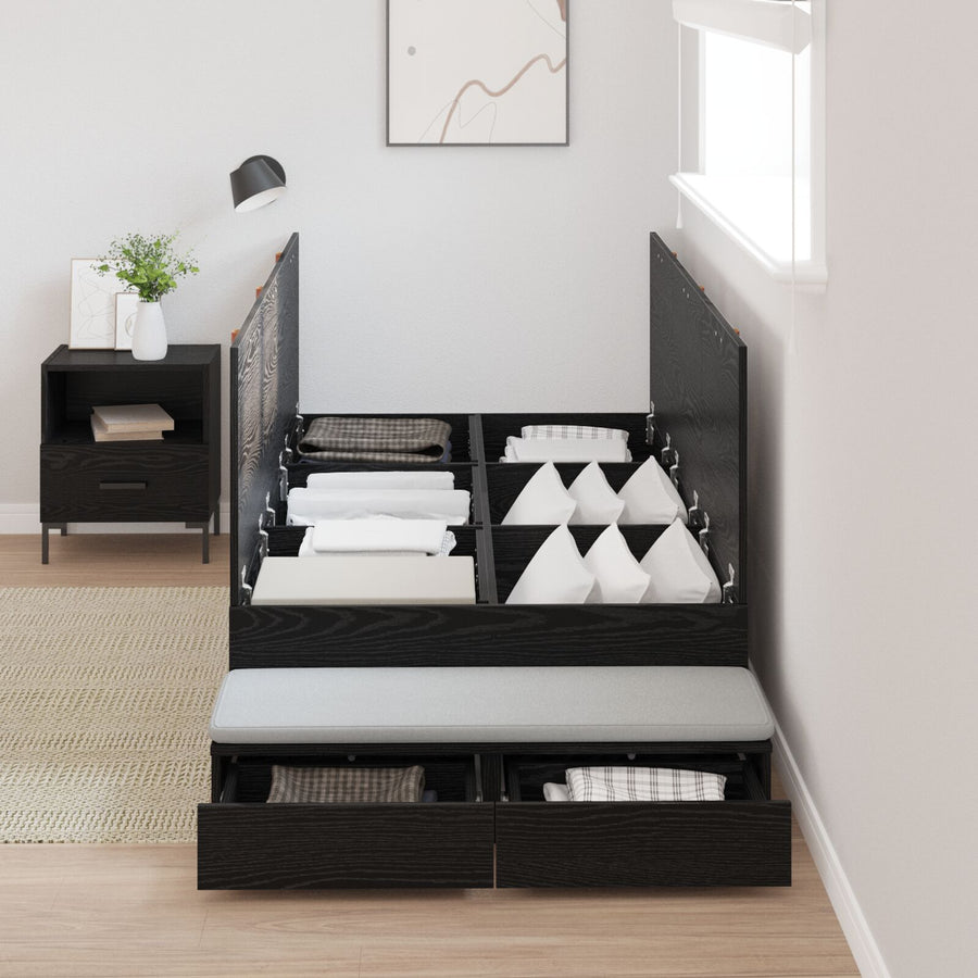 Opbergbedframe Zwart Eiken Gemaakt Hout 236,5 X 100 X 31,5 Cm Artisanaal Eiken