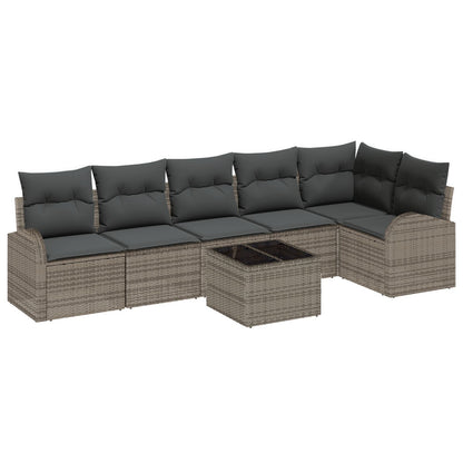 6 Delige Tuin Sofa Set Met Kussens Zwart Poly Rattan Grijs met tafel