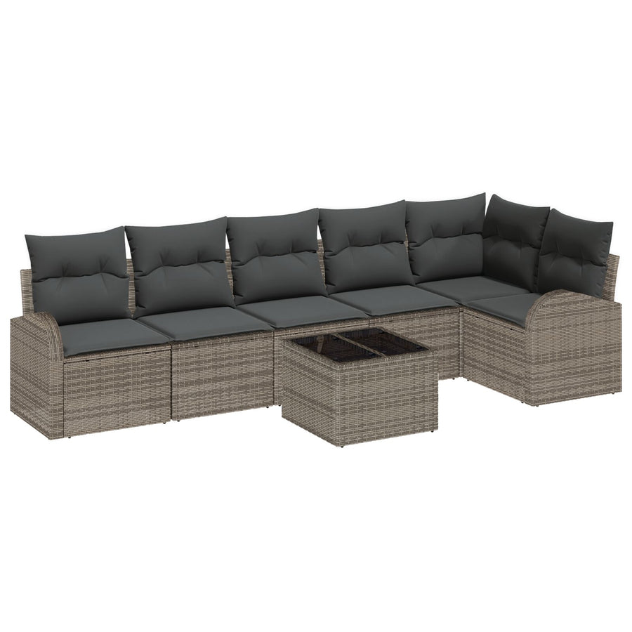 6 Delige Tuin Sofa Set Met Kussens Zwart Poly Rattan Grijs met tafel