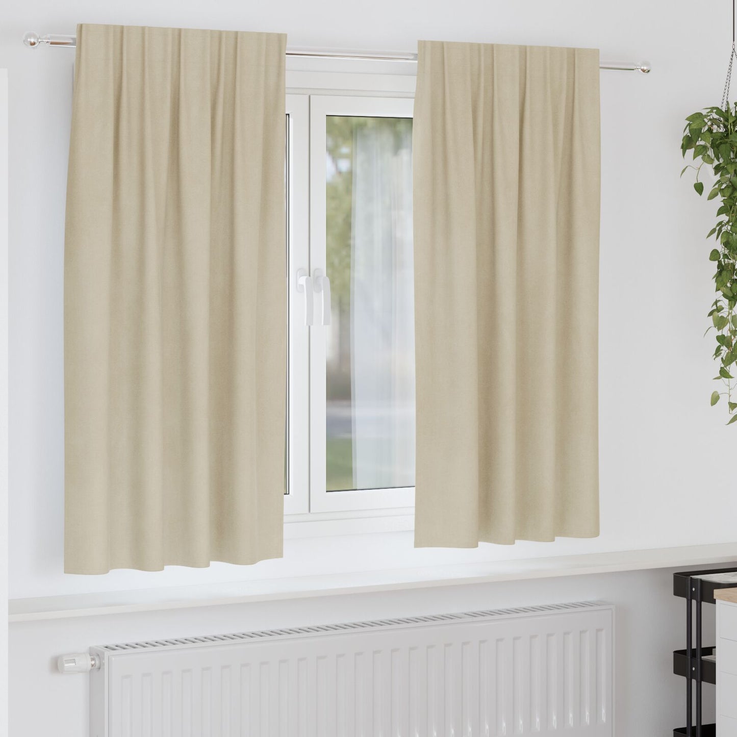 Zwarte Gordijnen Met Topband 2 Stuks Fluweel Crème 140 x 175 cm metgestikte tape
