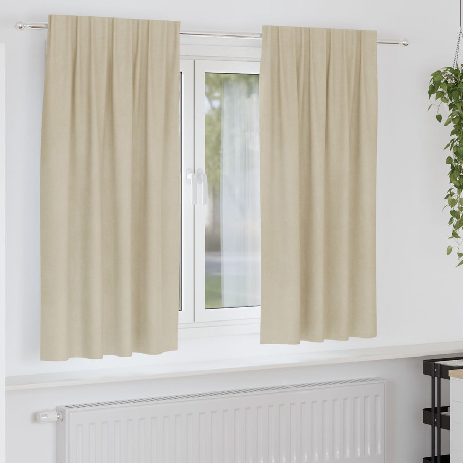 Zwarte Gordijnen Met Topband 2 Stuks Fluweel Crème 140 x 175 cm metgestikte tape