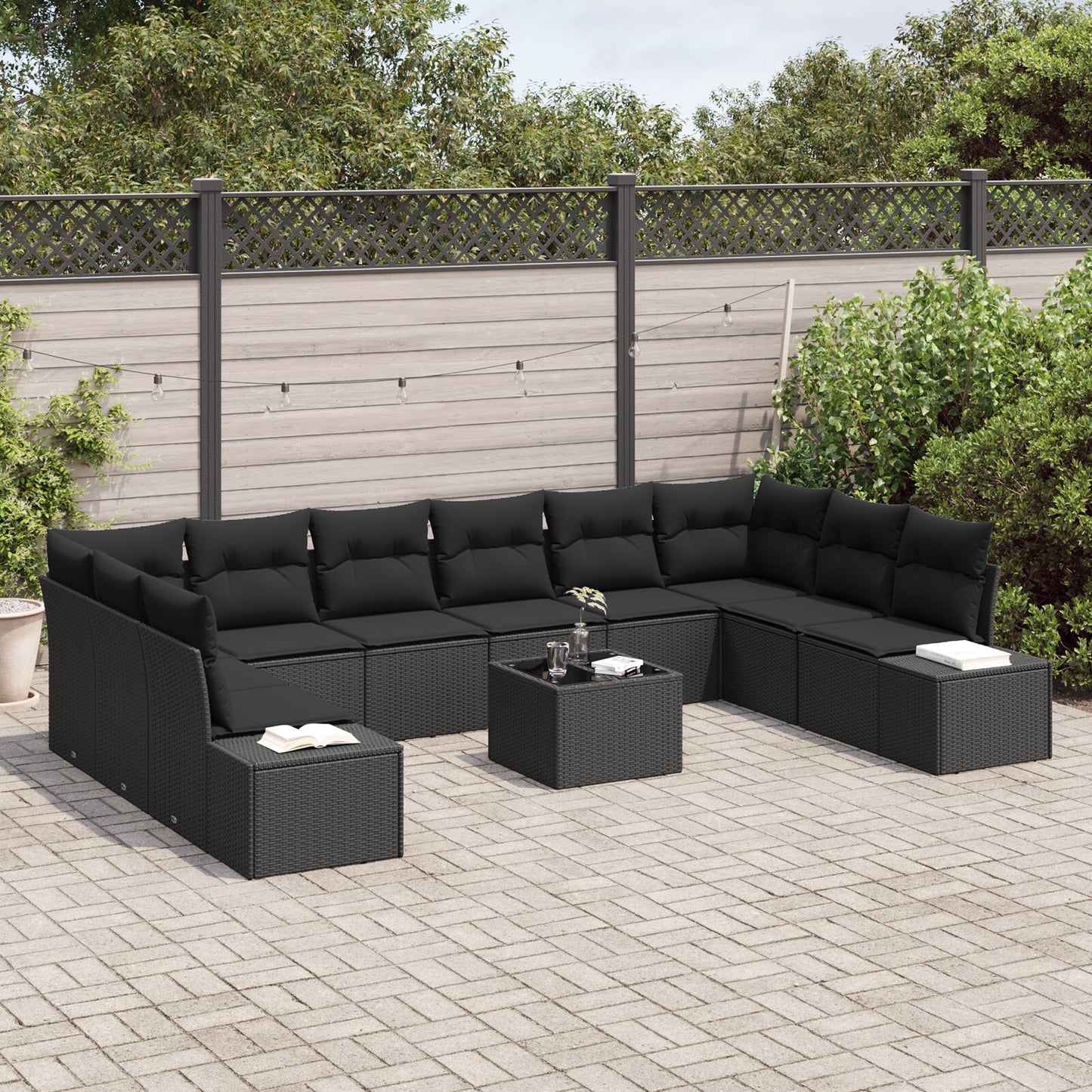 11-Delige Tuinbankset Met Kussens Beige Poly Rattan