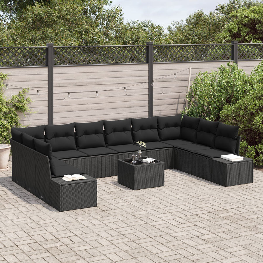 11-Delige Tuinbankset Met Kussens Beige Poly Rattan