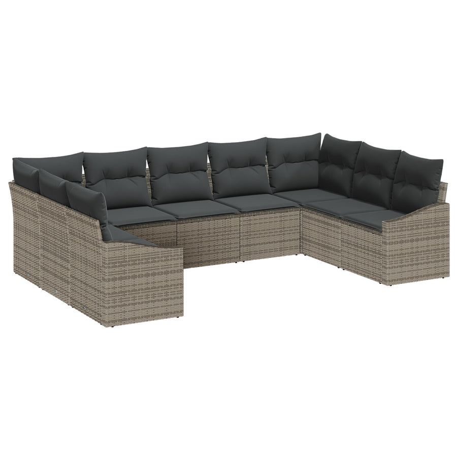 9-Persoons Tuin Sofa Set Met Kussens Poly Riet Grijs zonder tafel