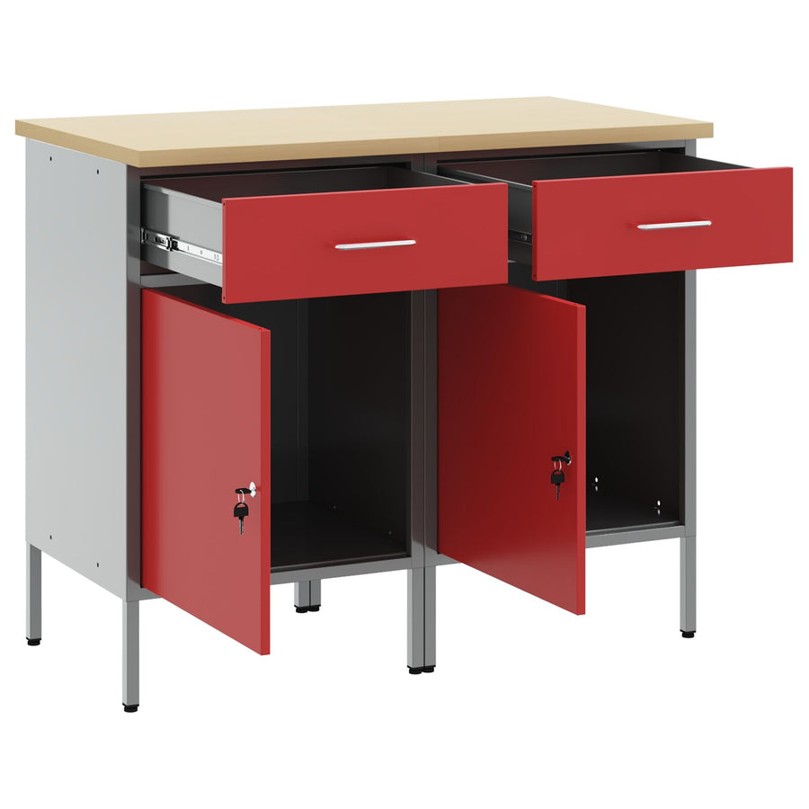 Werkbank 2 Stuks En Grijs Van Engineered Hout En Staal 2x (84 cm) Rood 2x kast