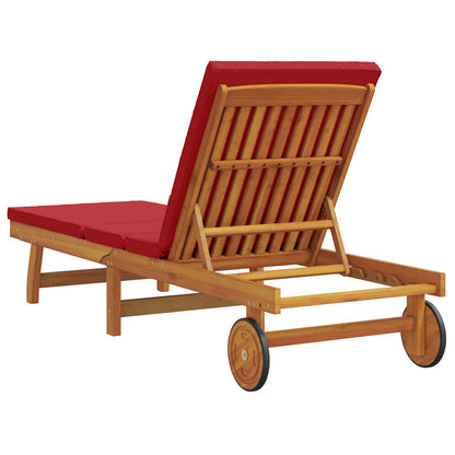 Met Wielen En Kussen - Massief Hout 1 Rood Zonnebank