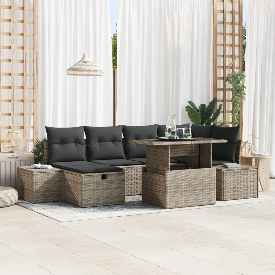 7 Delige Tuin Sofa Set Met Kussens Grijze Poly Rattan Wit