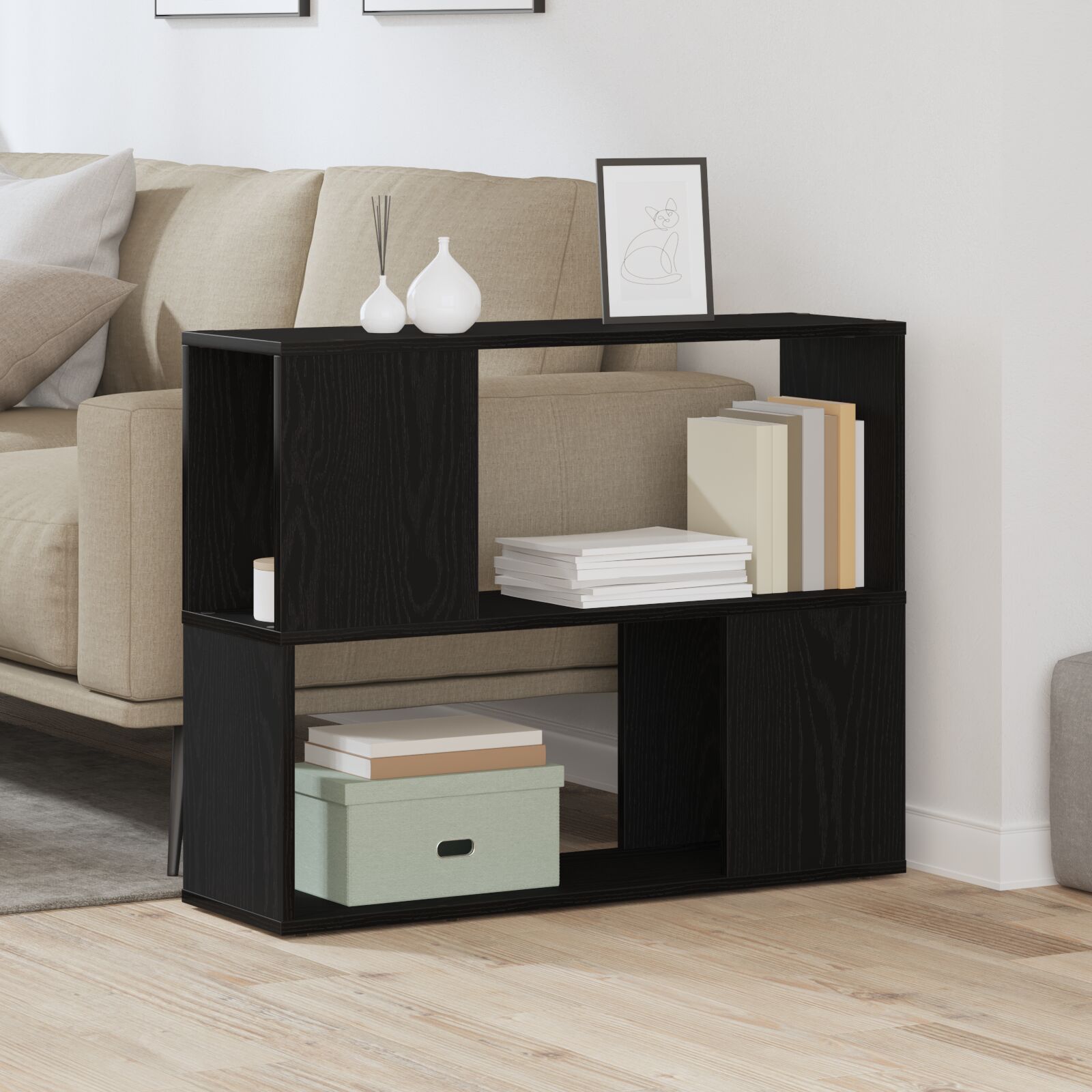 Witte Tv-Kast Van Bewerkt Hout Zwart eiken 80 x 24 x 63 cm