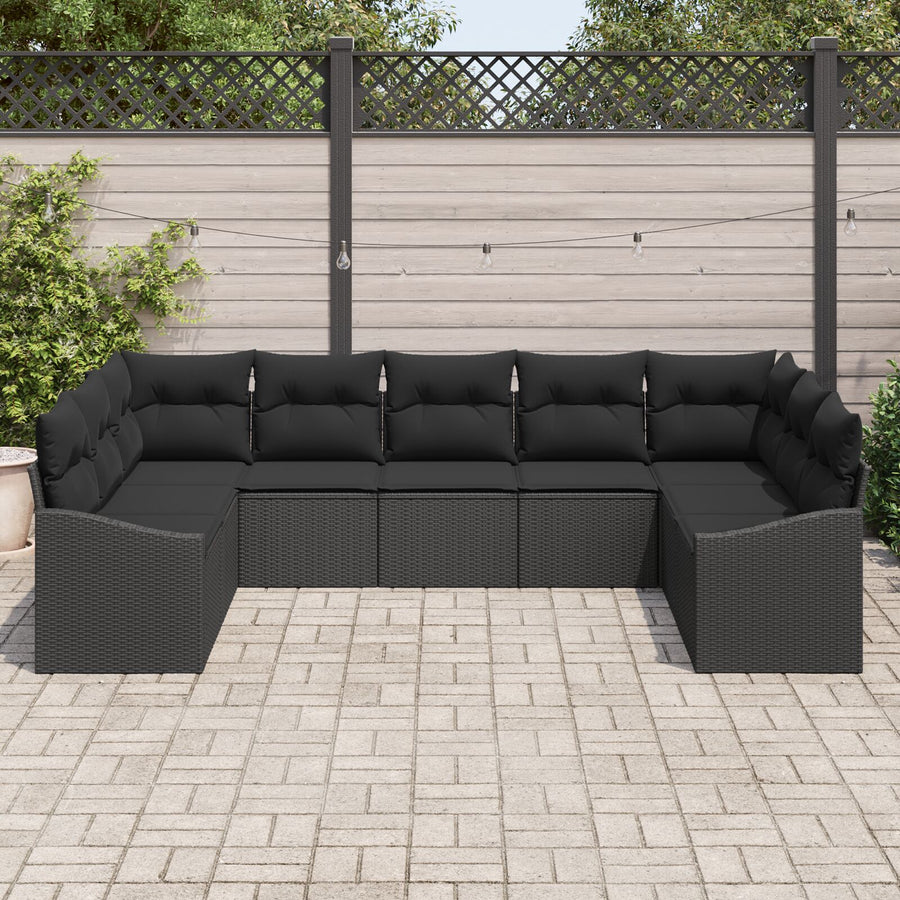Tuin Sofa Set Set Van 9 Zwart Rattan, Polyester, Staal Tuin Sofa