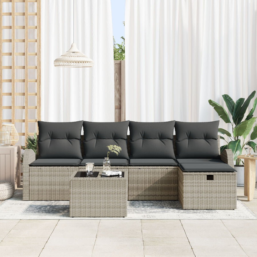 6-Delige Tuin Sofa Set Met Kussens Lichtgrijs Poly Rattan