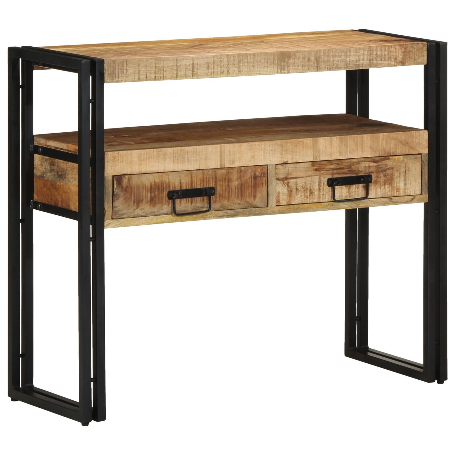 Bijzettafels Zwart En Metaal 90 x 33 x 75 cm Massief mangohout