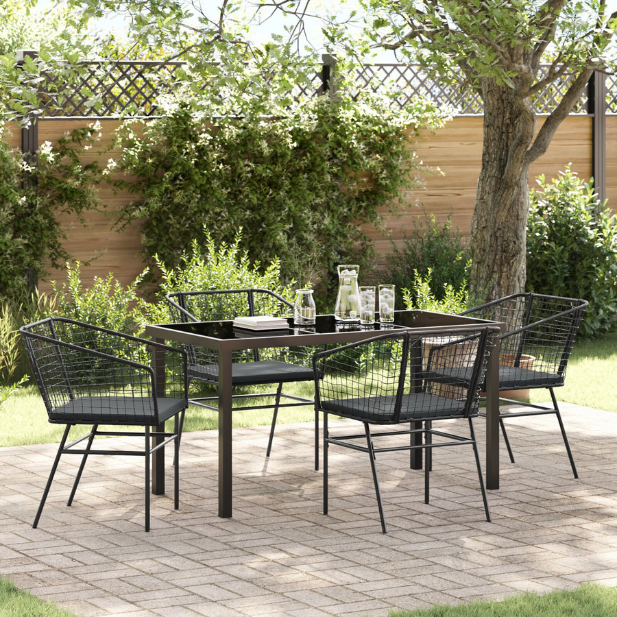Set Van 3 Zwart En Donkergrijs Pe Rattan, Gepoedercoat Staal